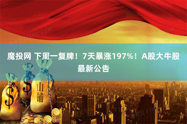 魔投网 下周一复牌！7天暴涨197%！A股大牛股最新公告